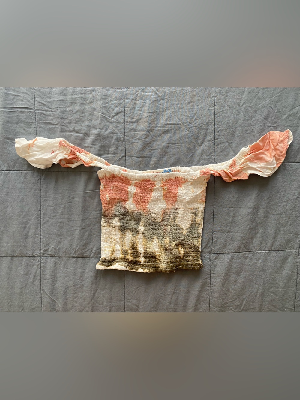 Vintage Havana White and Peach Smocked Top with Rainbow Tag